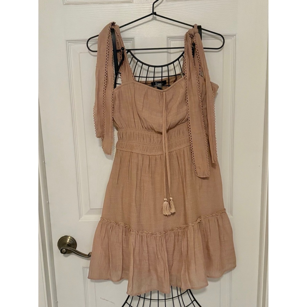 NWT Trixxi Women's Large Beige Cold Shoulder Boho Tiered Midi Dress